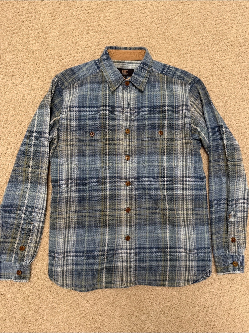 Frye Men's Blue Plaid Flannel Button Down Shirt Size Small